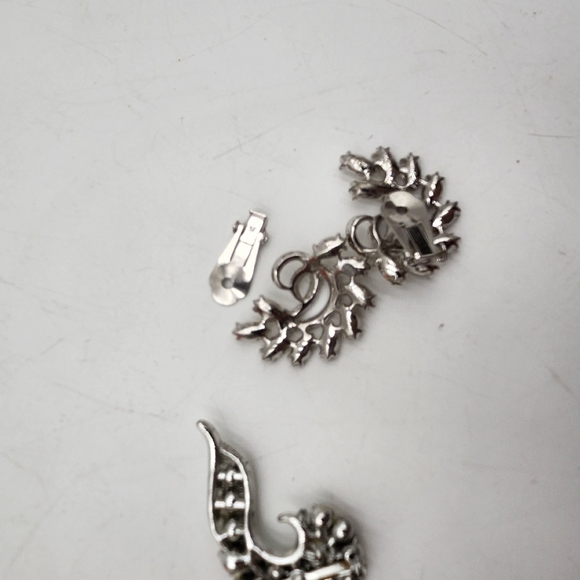 Vintage Swirl Rhinestone Brooch & Earring Demi Set clear silver tone *read - Picture 13 of 15